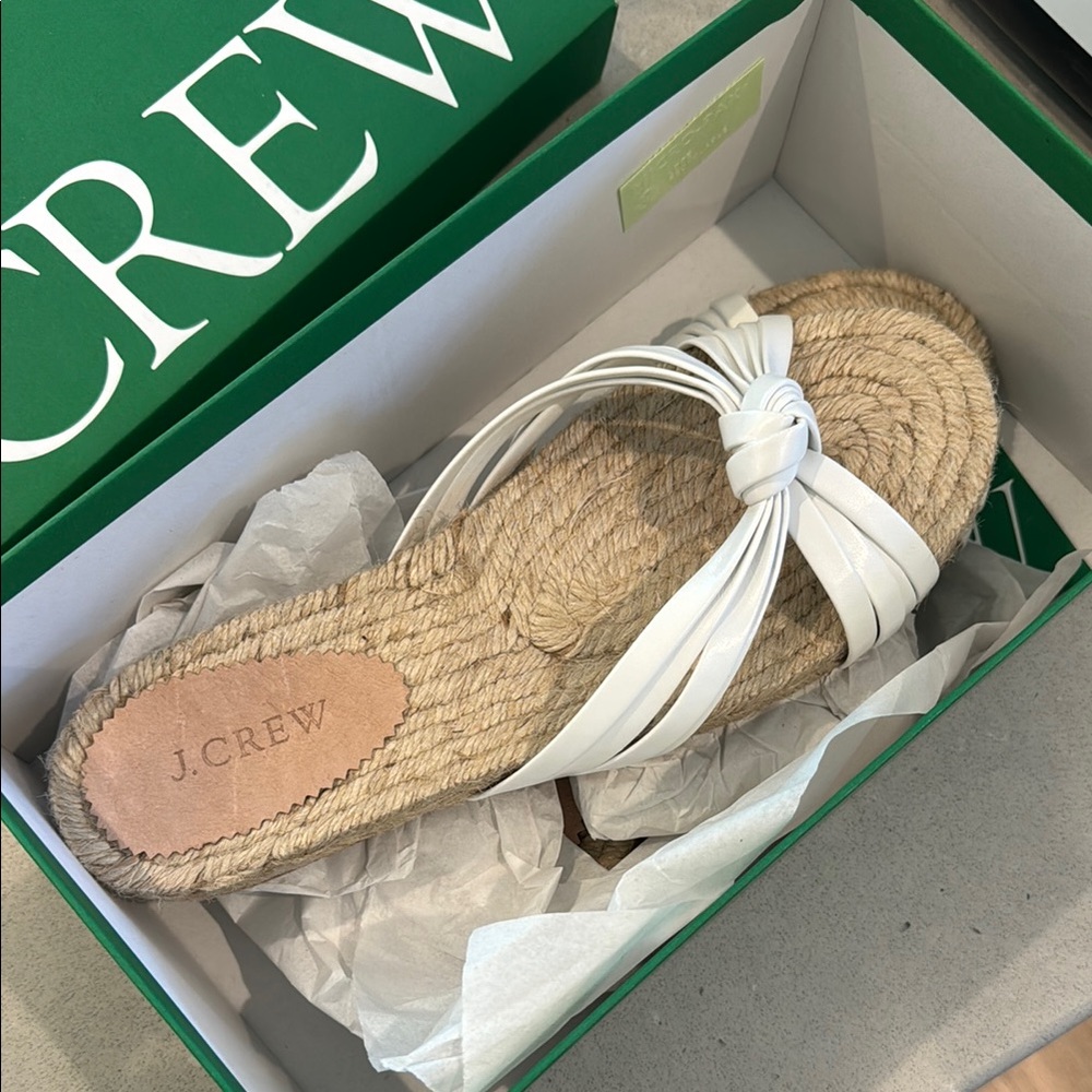 J. Crew White Knotted Espadrille Slides